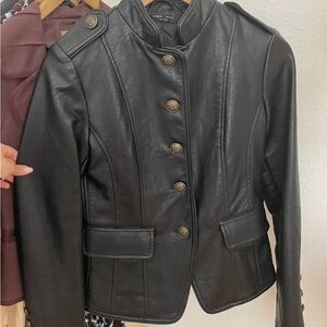 Chic Black Pleather Military Jacket